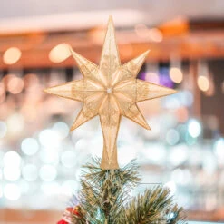 Christopher Radko Champagne Stellar Star Glass Christmas Tree Topper 1017544