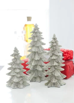 Raz 9.5" Silver Glittered Christmas Tree Figures Set Of 3 3211075