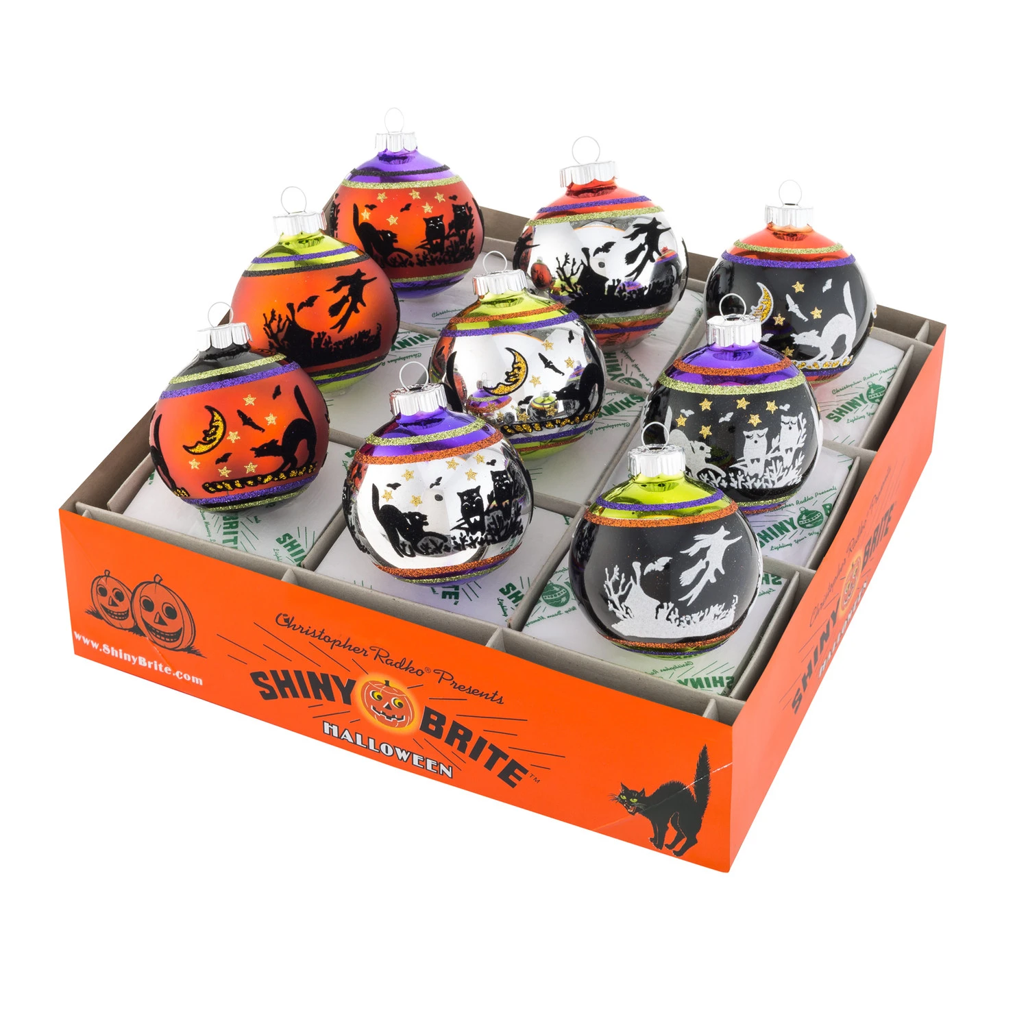 Christopher Radko Shiny Brite 2.5" Signature Flocked Round Halloween Ornaments 4026973 1 Christopher Radko Shiny Brite 2.5" Signature Flocked Round Halloween Ornaments 4026973