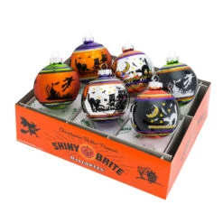 Shiny Brite Halloween 3.25" Signature Flocked Round Halloween Glass Ornament Set 4026976