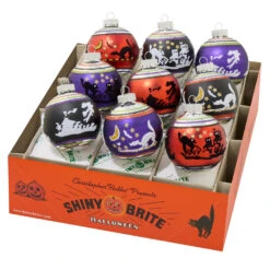 Shiny Brite Halloween 9 Count 2.5" Signature Flocked Rounds Glass Ornament Set 4028279