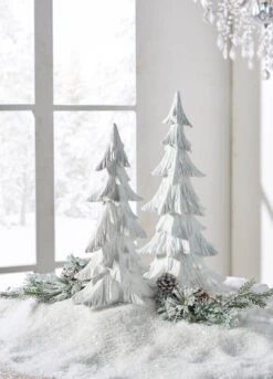 Raz White Carved Christmas Tree Decoration Set Of 2 4401619