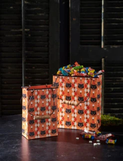 Raz 10" Retro Party Cat Bag Metal Container Halloween Decoration Set 2 4411222