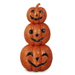 Raz 8" Stack Of Glittered Jack O Lanterns Halloween Figure 4412113