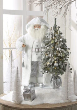 Raz 37" Arctic Winter White Santa With Lighted Tree Christmas Decoration 4415588