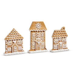 Raz 10.5" Lighted Flat Gingerbread House Christmas Decoration Set Of 3 4416266