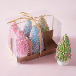 Raz 5.5" Box Of 6 Bottle Brush Trees With Sprinkles Christmas Decoration 4506677