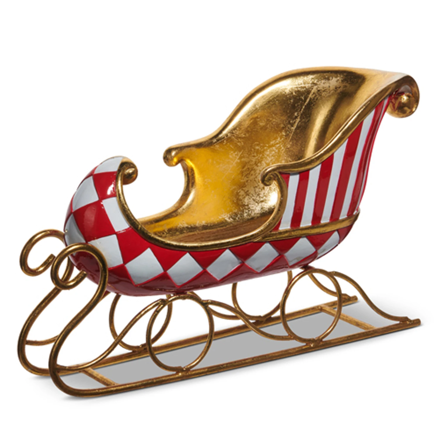 Raz 14.5" Red, Gold, And White Patterned Sleigh Christmas Decoration 4511708 1 Raz 14.5" Red, Gold, And White Patterned Sleigh Christmas Decoration 4511708