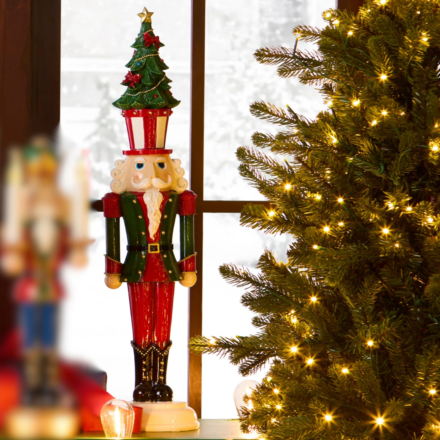Raz 23.5" Nutcracker With Christmas Tree Hat Figure 4512168 1 Raz 23.5" Nutcracker With Christmas Tree Hat Figure 4512168