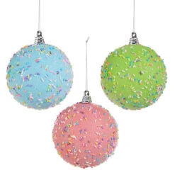 Raz 4" Sprinkled Ball Christmas Ornament Set Of 3 4514868 -Christmas Decor Shop 4514868 59294.1743705276