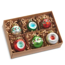 Raz 1" Box Of 6 Vintage Glass Christmas Ball Ornaments 4519168