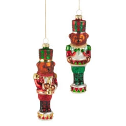 Raz 5.75" Set Of 2 Teddy Nutcracker Glass Christmas Ornament 4522927