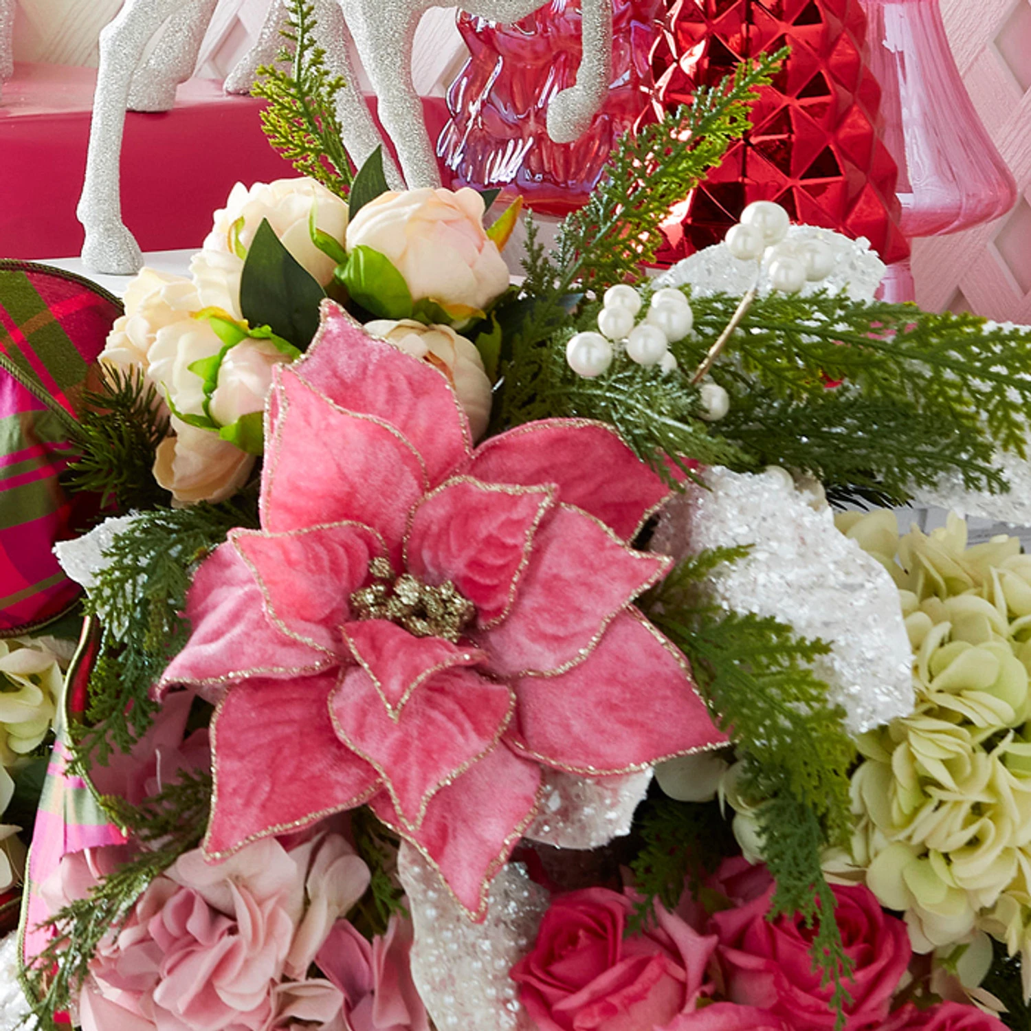 Raz 21" Hot Pink Velvet Poinsettia Christmas Tree Pick F4306716 1 Raz 21" Hot Pink Velvet Poinsettia Christmas Tree Pick F4306716