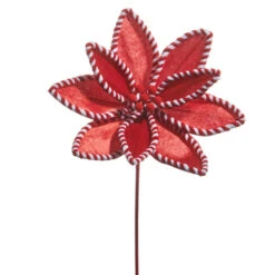 Raz 22" Red Velvet Peppermint Edge Poinsettia Christmas Tree Pick F4531019