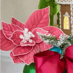 Raz 22" Pink Glitter Trim Poinsettia Christmas Tree Pick F4531083