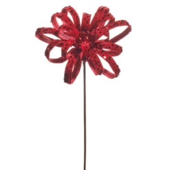 Raz 22" Red Glitter Bow Pick Christmas Tree Accessory F4531091