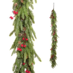 Raz 6' Norfolk Pine And Berry Christmas Garland G4542062
