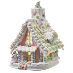 12.5" Battery-Operated LED Lighted Pastel Gingerbread Christmas House JEL1104