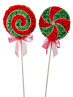 Regency 18" Set Of 2 Sequin Lollipop Stem Christmas Tree Picks MTX73545