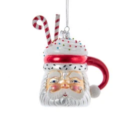 5" Noble Gems Santa Cocoa Mug Glass Christmas Ornament NBX0079