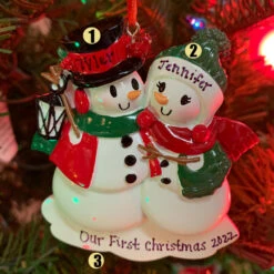Snowman Family Of 2 Personalized Christmas Ornament OR2255-2