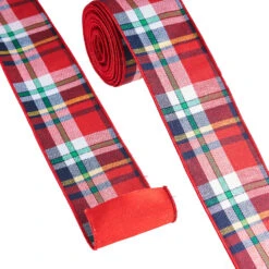 Raz 4" Red Tartan Plaid Wired Christmas Ribbon R4171882