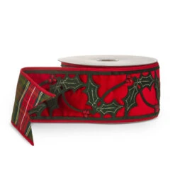 Raz 4" Velvet And Plaid Holly Double Sided Wired Christmas Ribbon R4527772