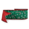 Raz 4" Candy Cane With Tinsel Edge Green And Red Wired Christmas Ribbon R4552155
