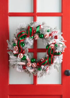 Raz 24" Frosted Pine And Peppermint Christmas Wreath W4506698