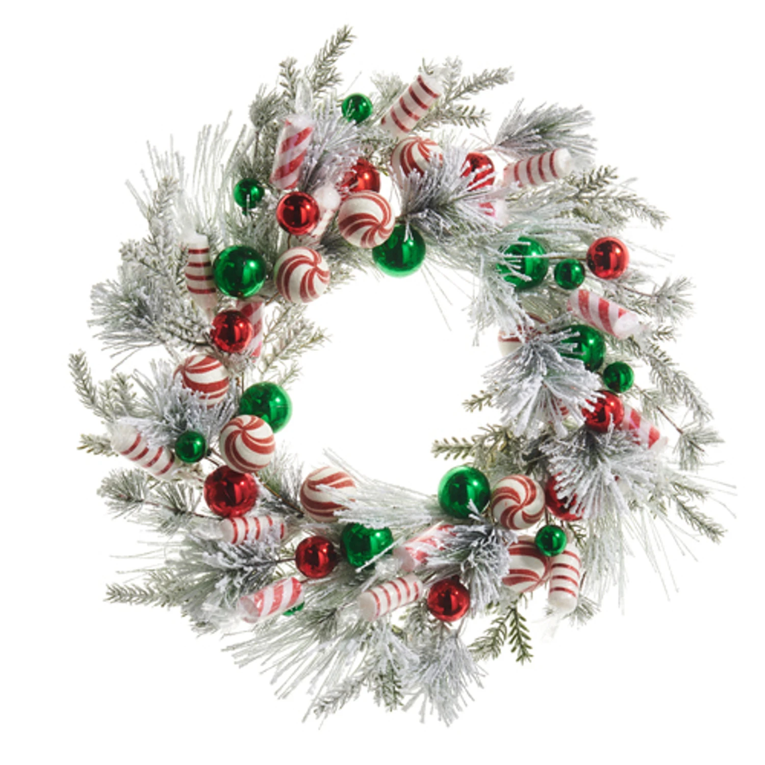 Raz 24" Frosted Pine And Peppermint Christmas Wreath W4506698 2 Raz 24" Frosted Pine And Peppermint Christmas Wreath W4506698 - Image 2