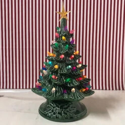 Small Lighted Green Ceramic Christmas Tree 12"