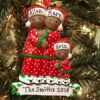 African American Pajama Family Of 3 Personalized Christmas Ornament