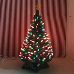 21.5" Medium 1950's Lighted Green Ceramic Christmas Tree