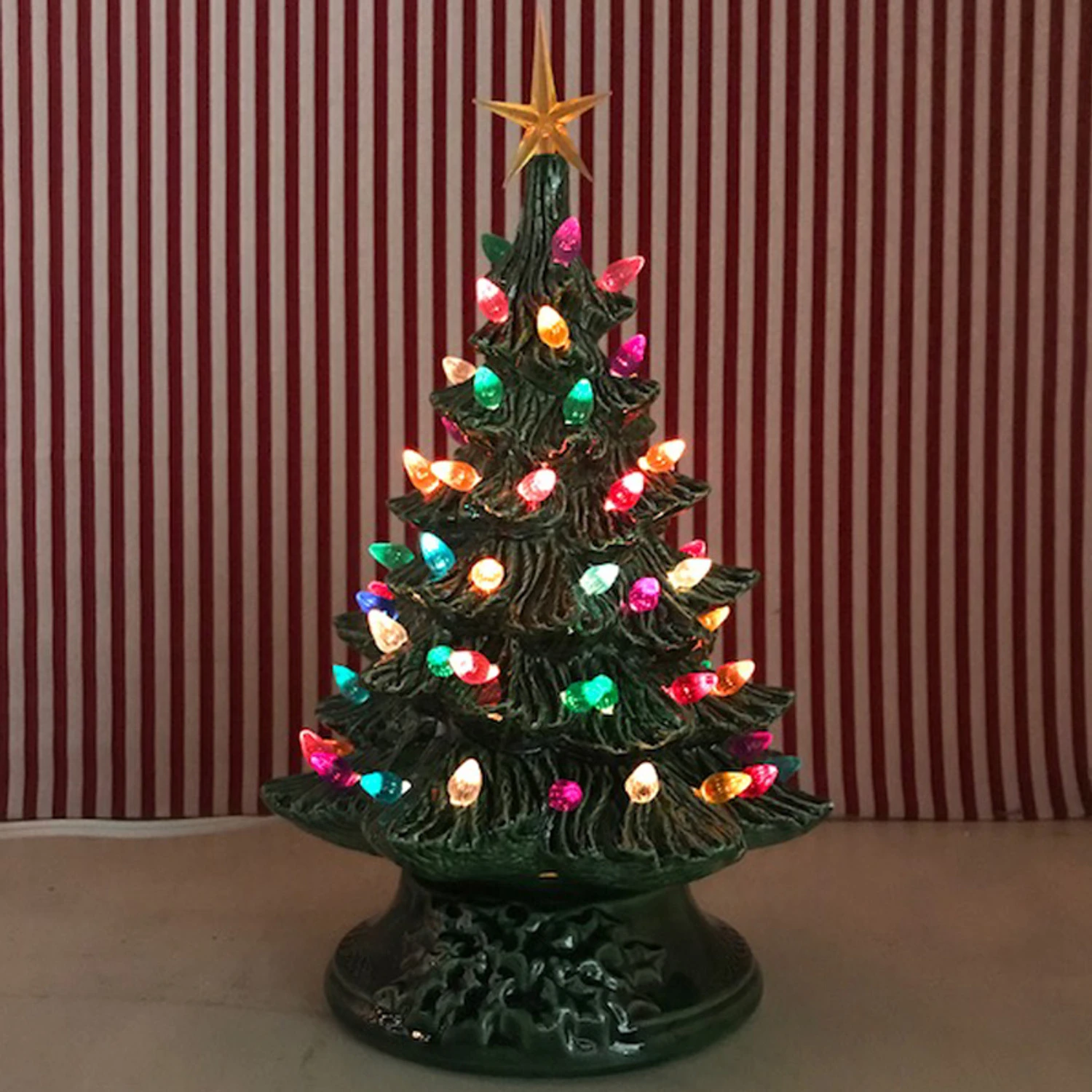 Small Lighted Green Ceramic Christmas Tree 12" 2 Small Lighted Green Ceramic Christmas Tree 12" - Image 2