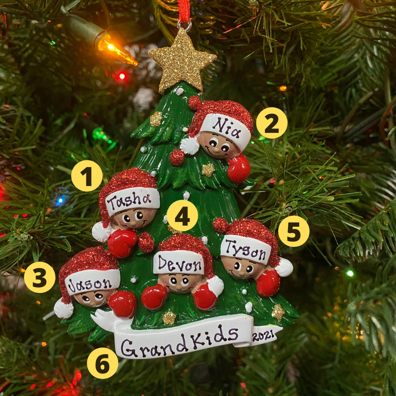 African American Christmas Tree Family Of 5 Personalized Christmas Ornament AA827-5 1 African American Christmas Tree Family Of 5 Personalized Christmas Ornament AA827-5