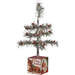 Primitives By Kathy 13" Vintage Silver Tinsel Christmas Tree On Box 105061