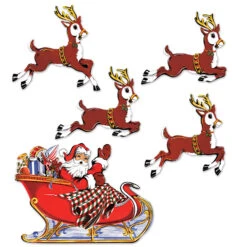Beistle Vintage Santa And Sleigh With Reindeer Cutouts 20055