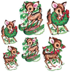 Beistle Vintage Set Of 6 Reindeer Cut Out Paper Christmas Decorations 20054