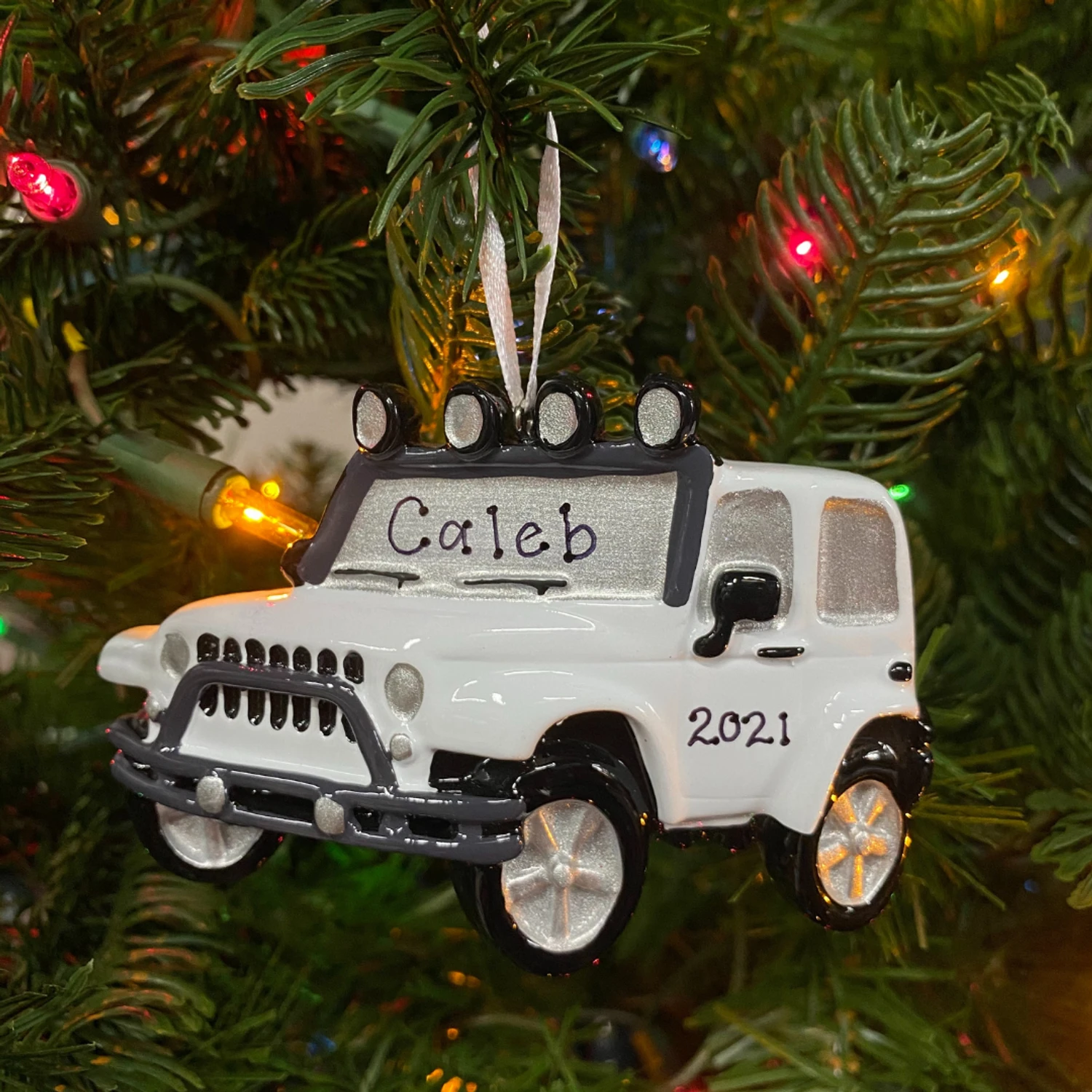 White Jeep 4X4 Personalized Christmas Ornament White OR1763-W 2 White Jeep 4X4 Personalized Christmas Ornament White OR1763-W - Image 2