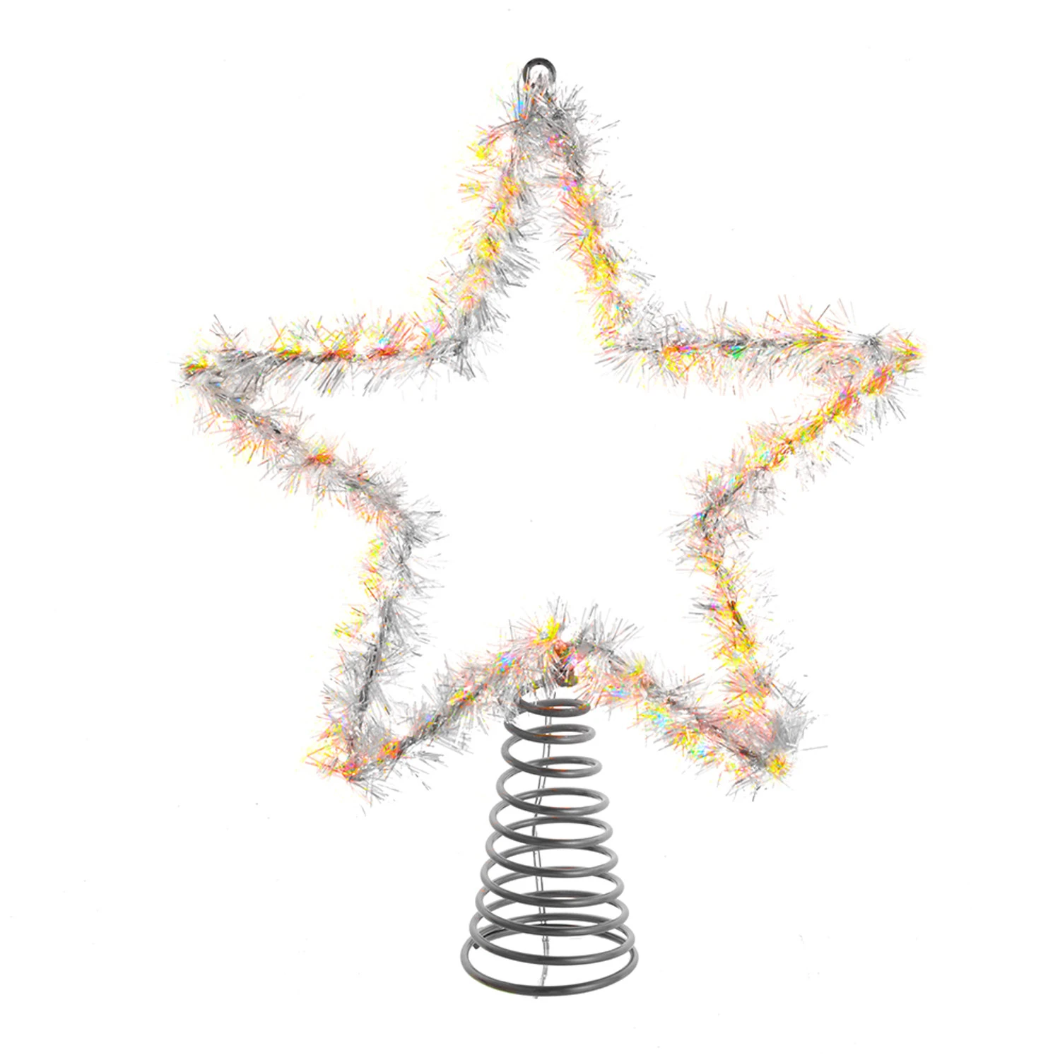 12.2" LED Lighted Warm White Silver Tinsel Star Christmas Tree Topper AD1022WW 1 12.2" LED Lighted Warm White Silver Tinsel Star Christmas Tree Topper AD1022WW