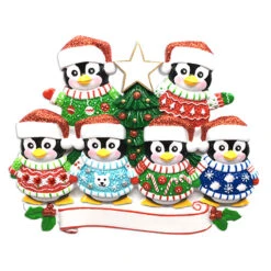 Ugly Sweater Penguin Family Of 6 Personalized Christmas Ornament -Christmas Decor Shop apitvuyth 71804.1646091874