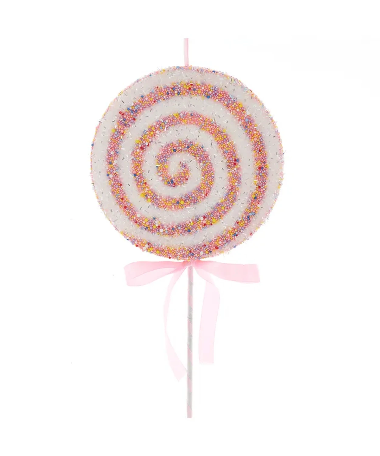 Kurt Adler 21" Large Pink And White Sprinkled Lollipop Christmas Tree Pick D4422 1 Kurt Adler 21" Large Pink And White Sprinkled Lollipop Christmas Tree Pick D4422