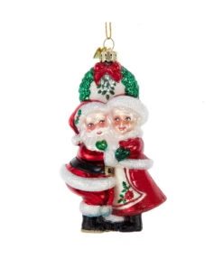 Kurt Adler 5" Noble Gems Mr And Mrs Santa Under The Mistletoe Glass Christmas Ornament NB1787 -Christmas Decor Shop nb1787 86159.1746475400