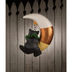 Bethany Lowe 15.75" Party Kitty In Candy Corn Moon Hanging Halloween Decoration TD1193 -Christmas Decor Shop td1193 2 lg 17371.1719434042