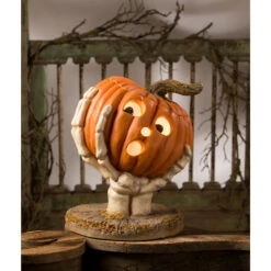 Bethany Lowe 12.25" Ut-Oh Gotcha Pumpkin With Skeleton Hand Halloween Decoration TD3143