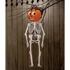 Bethany Lowe 30" Jack & Cat Hanging Posable Skeleton Tin Vintage Halloween Decoration TF3255