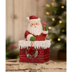 Bethany Lowe 7.75" Ho Ho Santa In Chimney Container Vintage Christmas Decor TL3363